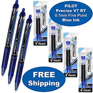 Premium Comfort Grip Pilot Precise V7 RT Retractable Rolling Ball Pens Fine Point 3-Pack Blue Ink 26077 Patented Precision Point Technology for Smooth Lines to End of Page Retractable 