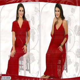 Sheer Sleep Set 2pc Nighty  Over Coat New Long Night Dress 4860B Red Night Dress Bed Lounge Wear Wedding Gift