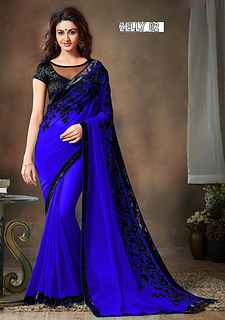 Blue And Black Chain Embroidered sequence Work Georgette Partywear Saree with Blouse