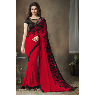 party wear saree red and black