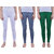 Dollar Missy Women'S Combo Of 3 Cotton Slim Fit White,Steel Grey And Pak Green  Ankle Length Leggings