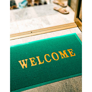 Sweet Home 100% Nonslippry Pack Of 2 Welcome Door Mat - Green