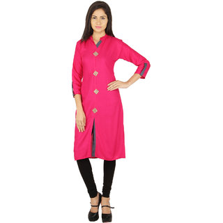 shree Women s 100 Pure Rayon Plain Pink Kurti Sherwani style