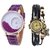 7Star Glory Purple Free Moving Diamond Leather  Black Trendy Analog Watch For Women Pack Of 2