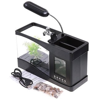 Buy USB Powered Desktop Fish Tank Aquarium with 6-LED White Light Time ...