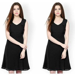 Indicot Black A Line Women Party Wear One Piece Dress Pack of 2