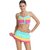 Pretty Multi colored salient Haltered neck skirted bikini set