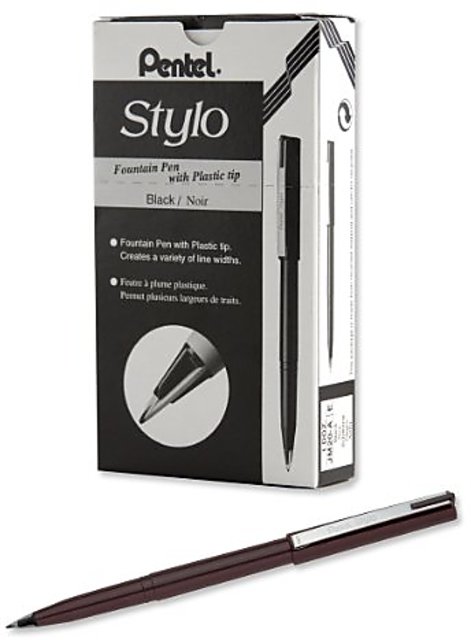 Pentel Arts Stylo Sketch Pen, Black, Box of 12 (JM20-AE)