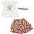 Knitted Dobby Top with Printed Skirt With Handband - White / Red Printed Skirt ( 0-3 Month )