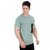 V Neck Smoke Green Overdyed Cotton T-Shirt For Men With All Over Geo Graphic
