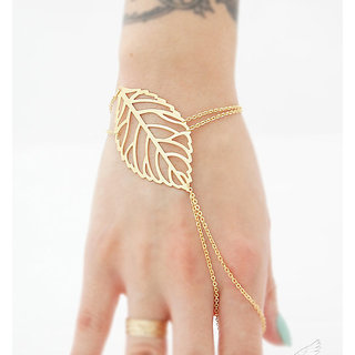 Veronique Gold Leaf Cut Hand Chain Ring Bracelet 1qty Online Veronique Gold Leaf Cut Hand Chain Ring Bracelet 1qty