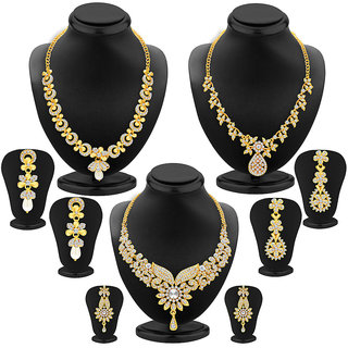 Sukkhi Intricately Gold Plated AD Traditional/Ethnic Combo of 3 Necklace Set