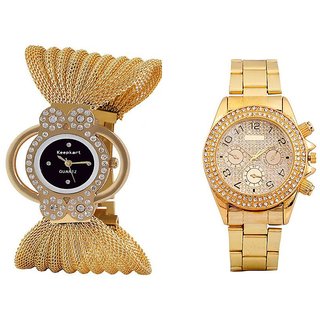 Buy Keepkart Diamond Golden and Paidu Golden Analog Couple Watches