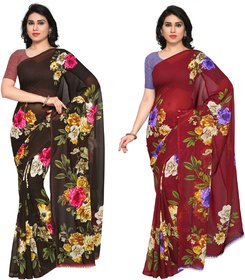 kashvi Sarees Faux Georgette Blue_Brown And Multi Color Printed Combo Saree With Blouse Piece ( 1052_1_1052_2 )