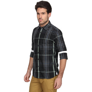 Buy Denimlab Men S Checkered Casual Dark Green Shirt Online Get