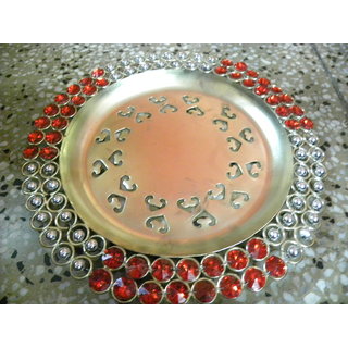 Stone Studded Metal Thali / Serving Tray For All Purposes