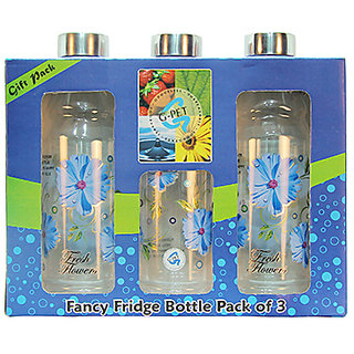 G-PET Fancy Fridge Water Bottle 1 Ltr Blue With Steel Cap - Gift Set Of 3