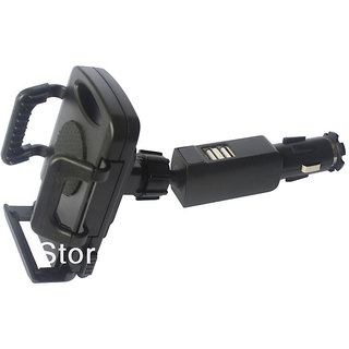 Universal 2 USB Port Car Mobile Charger 360º Mount Holder Stand Charging