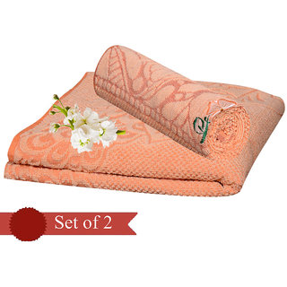 Deal Wala Pack Of 2 Orange Cotton Bath Towel - Hh05