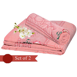 Deal Wala Pack Of 2 Peach Cotton Bath Towel - Hh07