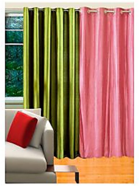Online Deal Wala 1 Green 1 Baby Pink Eyelet Door Curtain Vip62