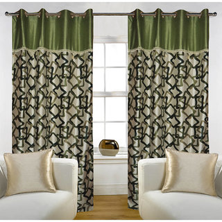 Deal Wala Pack Of 2 Geometric Design Green Eyelet Door Curtain - Vip275