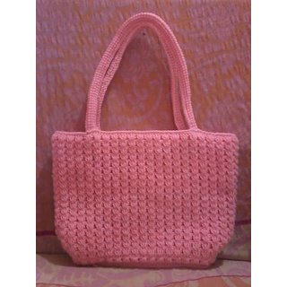 Woolen Crochet Hand Purse Pink