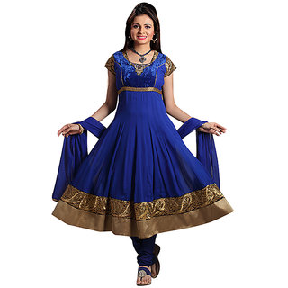 Blue Faux Georgette Readymade Anarkali Churidar Kameez K1121B at