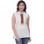 Mystique India sleeveless natural cotton short kurti with green and red multicoloured mirror lace and tassels