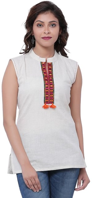 Get Classic White Chikankari Embroidered Pleated Sleeveless Tunic at  1349   LBB Shop