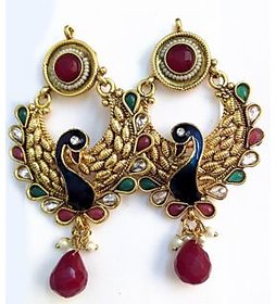 Peacock Earrings ( Kundan Mena Pearl Copper Metal )