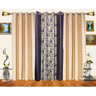 Decor Bazaar Set Of 3 Leaf Blue Polyester Curtains-7 Feet