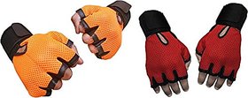 CP Bigbasket Pack of two (2) Netted with Wrist Support Gym  Fitness Gloves (Free Size) Orange-red
