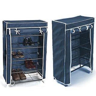 Portable Folding 4 Layer Tier Shoe Rack With Wardrobe Cover
