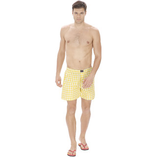 KARPA Yellow and White Chequred Cotton Boxer for Men