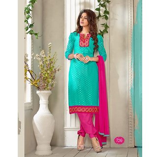 Pink and Ice Blue Party Wear Salwar Suit (Unstitched)