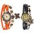Fancy Vintage Orange + Black Leather Bracelet Butterfly Watch for Girls  Women - Combo Offer By Prushti