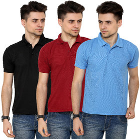 Grand Bear Men's Multicolor Regular Collar T-Shirt (Pack of 3)