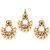 Kriaa by JewelMaze Gold Plated Brown Austrian Stone And Pearl Dangler Earrings With Maang Tikka-AAA1731
