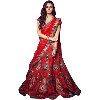 Buy Alia Bhatt Banglori Silk Navy Red Lehenga Choli Online