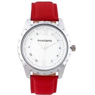 Invaders Round Dial White Analog Watch-INV-CLRS-RED-670