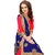 CRAZYDDEAL Blue  Red Georgette Embroidered Saree With Blouse