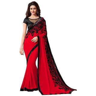 buy stylzone red faux georgette embroidered saree online get 70 off