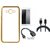 Iphone 5 and Iphone 5S Chrome TPU Back Cover with Golden Electroplated Edges with Tempered Glass, OTG Cable and USB Cable