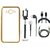 Chrome Tpu Back Cover for Lenovo A6600 with Golden Electroplated Edges with Free Selfie Stick, Earphones, USB Cable and AUX Cable