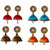 Handmade Silk Thread Red Dark Sky Blue Orange and Metalic Brown Dangler Jhumka Earrings combo Set