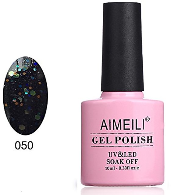 Aimeili Soak Off UV LED Gel Nail Polish - Black Diamond Glitter (050) 10ml