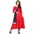 BanoRani Womens Red  Navy Blue Color Cotton Embroidered Designer Anarkali Dress Material (Free Size, BR-2125) (Unstitched)