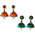 Handmade Silk Thread Orange and Peacock Green Dangler Jhumka Earrings combo Set