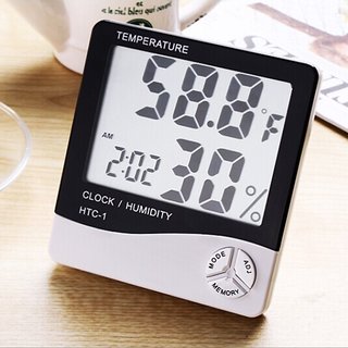 New Digital Hygrometer Thermometer Humidity Meter with clock Big LCD Display HTC- ( pack of 1 )